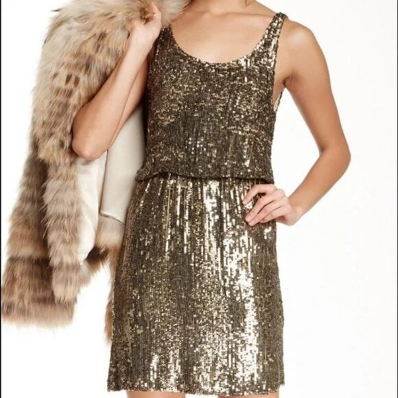 NWPT Alice & Olivia by Stacey Bendet Gold Sequin Mini Dress. SZ 4 - Picture 1 of 6